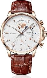 KASTWAVE Men's Luxury Chronograph Quartz Wrist Watch, Casual Dress Black Leather Band Calendar Date Analog Formal Business Waterproof Wristwatch, Fashion Gifts Luminous Dial Watches for Men - Best Deal Finder