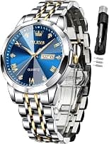 OLEVS Watch for Men Diamond Business Dress Analog Quartz Stainless Steel Waterproof Luminous Date Two Tone Luxury Casual Wrist Watch - Best Deal Finder