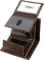 Trifold Billfold RFID Blocking Cowhide Leather Wallet for Men 10 Card Slots 2 ID Windows with Coin Pocket - Best Deal Finder
