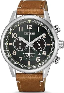 Citizen - Men's Analogue Watch - Watch - Steel - Leather Strap - Silver Colour - 43 mm - Best Deal Finder