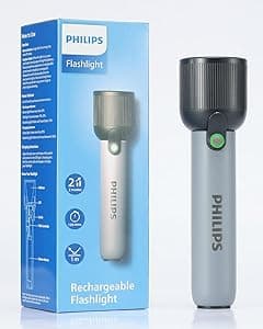 PHILIPS Handheld Torch Light, 2000mAh Rechargeable Torch Light with 2 Modes,400LM & IP44 Waterproof, Portable Flash Light for Home, Camping, Hiking, Emergency（Gray） - Amazon.ae Price Tracker