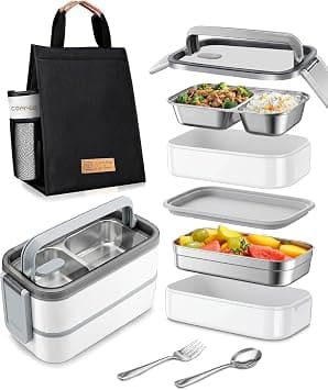Stainless Steel Lunch Box: 1400ml Double Layer Microwave-Safe Bento Box - 304 Leakproof Bento Box - Thermal Insulation Detachable - for Adults Students Office School- with Thermal Bag & Cutlery on Amazon.ae - Price Tracker