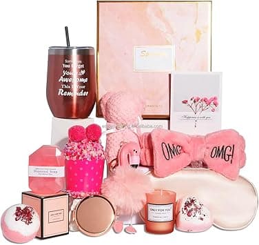 Remy Belle Gift Basket For Women - 14 Pcs Spa Set With Box, Self Care Gifts, Unique Birthday Ideas Set, Relaxation Bath Friend Gifts (Pink) on Amazon.ae - Price Tracker