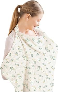 Konssy Muslin Nursing Cover for Baby Breastfeeding, Breathable 100% Cotton Breastfeeding Cover with Rigid Hoop for Mother Nursing Apron, Multi-use Carseat Canopy (Leafy) on Amazon.ae - Price Tracker