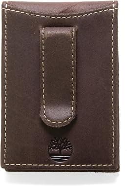 Timberland Men's Brown Genuine Leather Slim Minimalist Front Pocket Money Clip Wallet with ID Window - Best Deal Finder