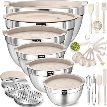 Umite Chef Mixing Bowls w/ Airtight Lids Set，26PCS Stainless Steel Khaki Bowls w/ Grater Attachments，Non-Slip Bottoms & Kitchen Gadgets Set，Size 7，4，2.5，2.0,1.5，1QT，Great Mixing & Serving，silver on Amazon.ae - Price Tracker