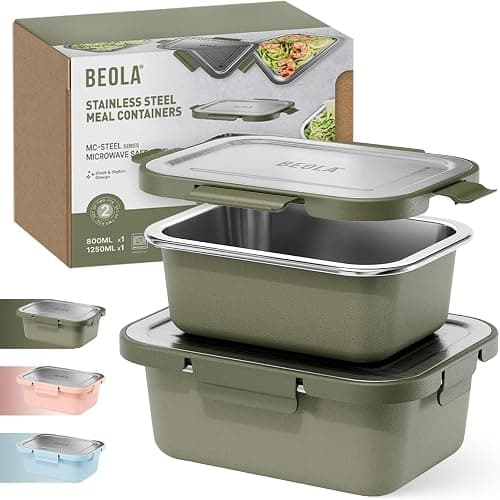 BEOLA Microwave Safe Stainless Steel Lunch Box 2pcs Set, MC-Steel™ 18/8 Meal Prep Food Storage Container, Pink Stainless Steel Lunch Boxes for Kids, Steel Kitchen Box 800/1250ml (Forest Green) on Amazon - Best Deal Finder