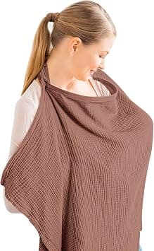 Muslin Nursing Cover for Baby Breastfeeding, Breathable 100% Cotton Breastfeeding Cover with Rigid Hoop for Mother Nursing Apron, Multi-use Carseat Canopy (Chestnut) على Amazon.ae - متتبع الأسعار