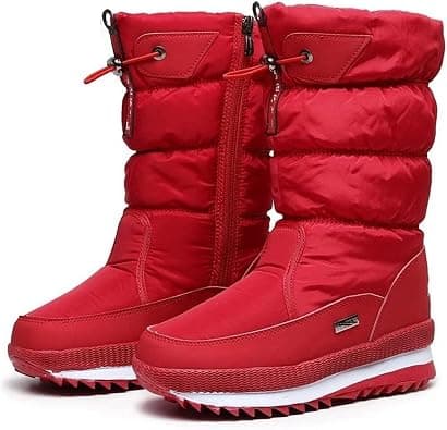 Winter Snow Boots for Women,Comfortable Outdoor Thick Plush Waterproof Non-Slip Fur Lined Frosty Snow Boots,Mid Calf Booties Waterproof Outdoor Snow Boots على Amazon.ae - متتبع الأسعار