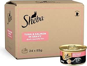 Sheba Cat-Food Tuna & Salmon Can, Made from Natural Ingredients Essential Vitamins and Minerals, this is a Grain Free Formula Suitable for Sensitive Cats, Pack of 24x85g on Amazon.ae - Price Tracker