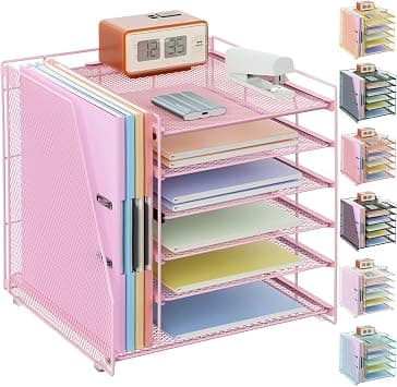 Desk Organizers and Accessories, 6-Tier Paper Organizer with Magazine rack, File Organizer for Desk, Desk Organizers for Women, Pink Office Decor (Pink) on Amazon.ae - Price Tracker
