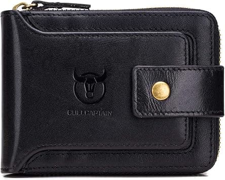 BULLCAPTAIN Genuine Leather RFID Wallet for Men Large Capacity ID Window Card Case with Zip Coin Pocket QB-231, Black, Small, Minimalist on Amazon.ae - Price Tracker