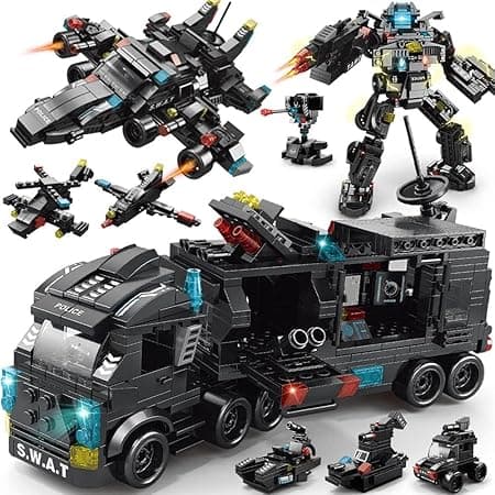 KASTWAVE City Police Station Building Kit, Building Block Robot 27 in1 SWAT Police Command Truck Building Kit for Kids City Helicopter Bricks Kit Educational Toys for Boy 6-12 Years Old 585PCS, black on Amazon.ae - Price Tracker