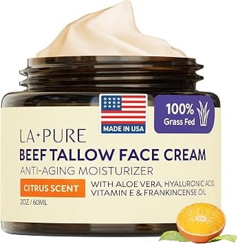 LA PURE Beef Tallow for Skin, Grass-Fed Tallow Face Cream with Hyaluronic Acid, Aloe Vera & Frankincense, Non-Greasy Anti-Aging Moisturizer, Citrus Scent, 2 oz على Amazon.ae - متتبع الأسعار