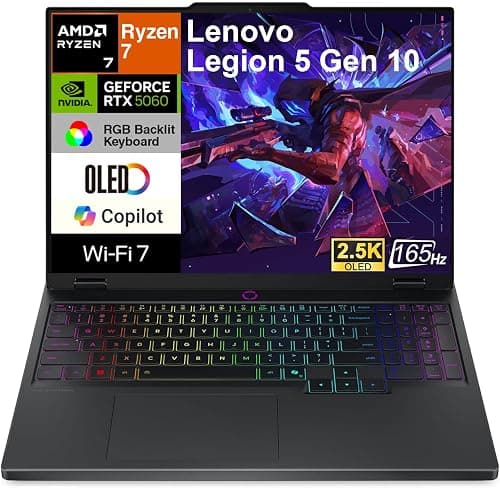 Lenovo Legion 5 Gen 10 AI Gaming Laptop 15.1" OLED WQXGA (2560x1600) 165Hz Display (AMD Ryzen 7 260 (Beats i7-14700), 16GB DDR5, 1TB SSD, GeForce RTX 5060, RGB KB, WiFi 7, Webcam, BT 5.4, Win 11 Pro) on Amazon.ae - Price Tracker