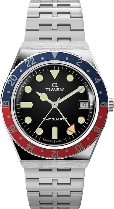 Timex Men's Q 38mm Watch, Silver-Tone/Red on Amazon.ae - Price Tracker