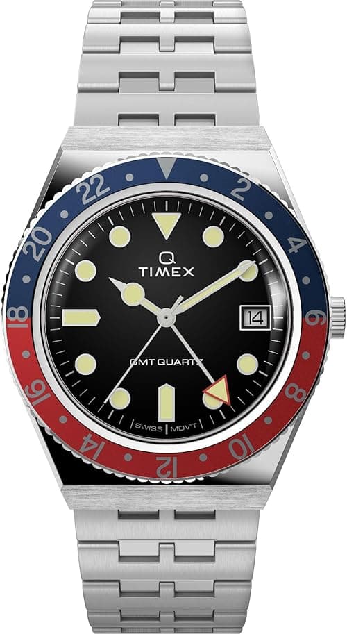 Timex Men's Q 38mm Watch, Silver-Tone/Red on Amazon.ae - Price Tracker