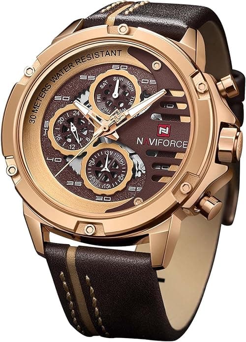 NAVIFORCE Men's Sport Military Watches Waterproof Analog Quartz Watch Date Multifunction Leather Army Wristwatch on Amazon.ae - Price Tracker