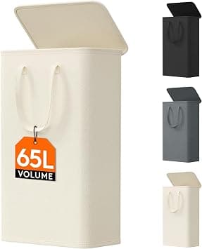 Lifewit 1 Piece Narrow Dirty Clothes Basket with Lid 65L, White Foldable Dirty Clothes Bin with Extended Handles, Space-Saving Laundry Hamper for Bedroom, Bathroom, Laundry Room on Amazon.ae - Price Tracker