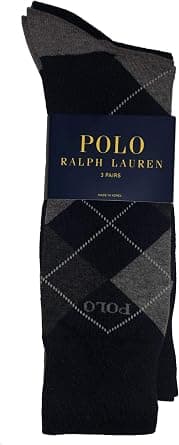 POLO RALPH LAUREN Men's Assorted Pattern Dress Crew Socks - 3 Pair Pack - Soft Lightweight Cotton - Best Deal Finder
