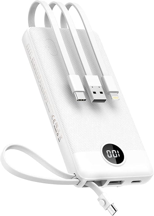 VEEKTOMX Power Bank with Built in Cables, Portable Charger for iPhone, USB C LCD Display External Battery iPhone Charger Bank Compatible with iPhone, iPad, Samsung (10000mAh White) on Amazon.ae - Price Tracker