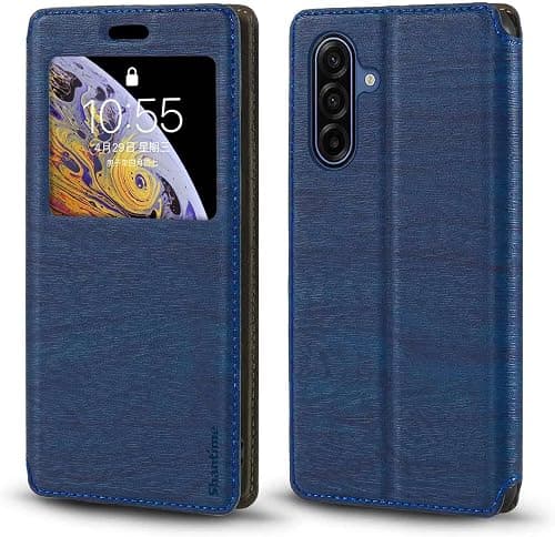 Window Leather Case for Galaxy M17 5G - Blue | 6.74" Elegant Viewable Window Design Clear Display Invisible Magnetic Cover with Card Slot and Kickstand على Amazon.ae - متتبع الأسعار