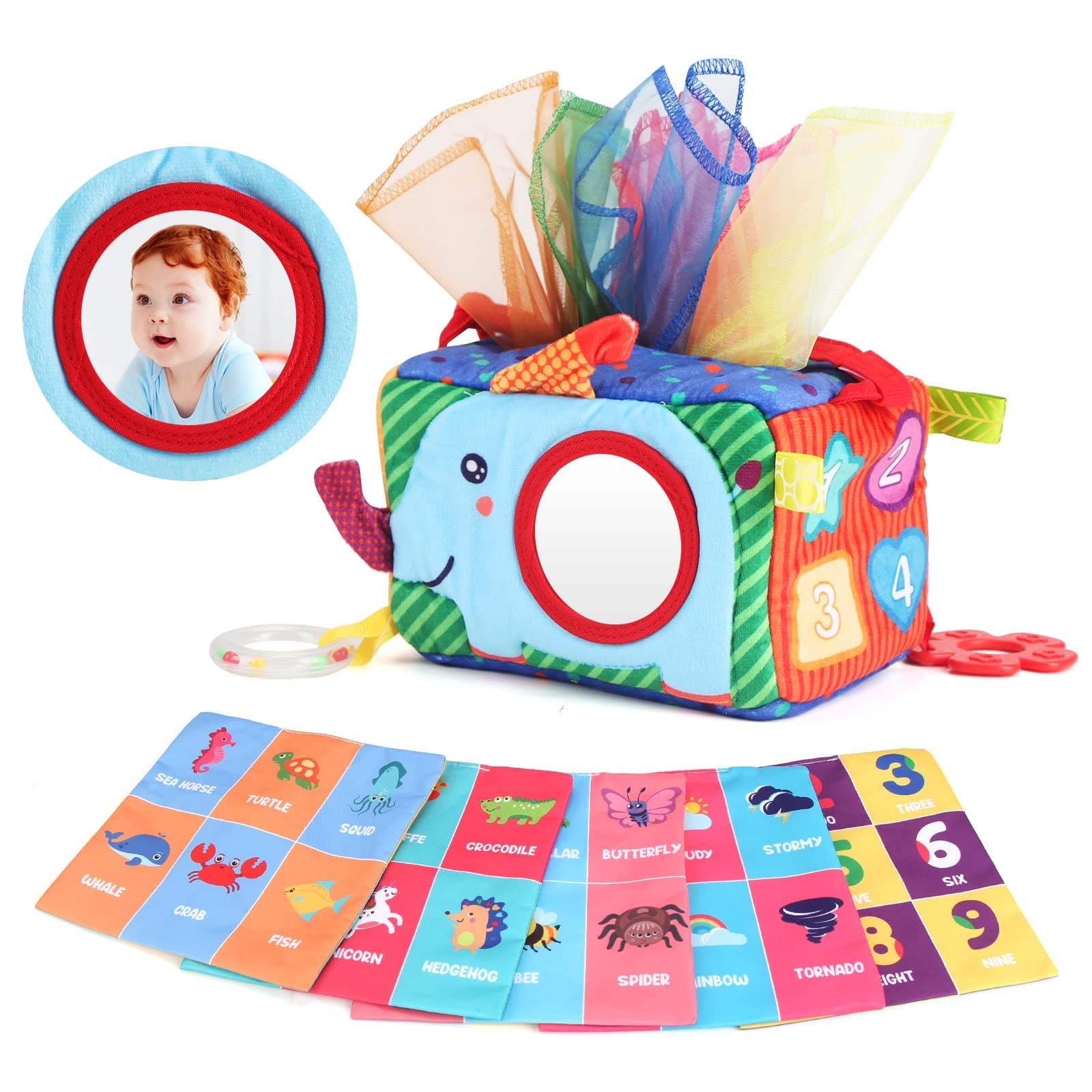 Jenilily My First Tissue Box with Tummy Time Mirror, Montessori Toy Baby Infants Newborns Kids Educational Preschool Learning 3-6-9-12 Months Development STEM Gift on Amazon.ae - Price Tracker