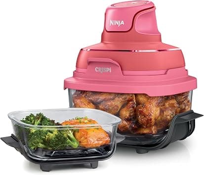 Ninja | Air Fryer | Crispi 4-in-1 Portable Cooking System | 4QT & 6 Cup Glass Containers, Crisper Plates & Storage Lids Included | Microwave, Freezer & Dishwasher Safe | Cherry Crush | FN101DR | Max crisp, bake, air fry, recrisp, 450F max, 4 Qt and 6 Cup containers, PFAS-free glass on Amazon.ae - Price Tracker