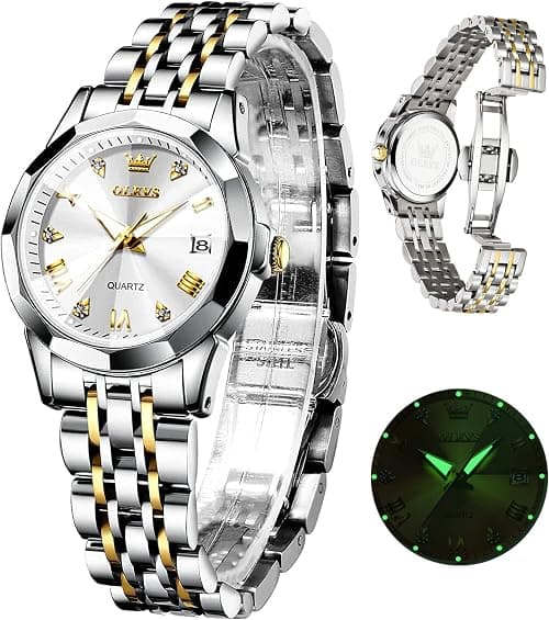 OLEVS Women Watch, Small Face Stainless Steel Strap Round Watch for Ladies, Roman Numerals Luxury Diamond Watch Waterproof Analog Quartz with Date Watch for Women on Amazon.ae - Price Tracker
