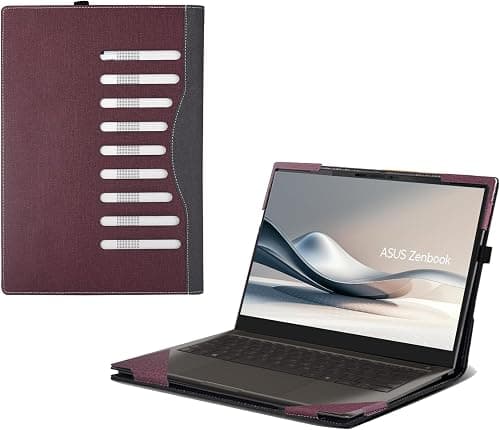 Laptop Case for ASUS Zenbook S 14 (UX5406 UX5406SA) | Zenbook A14 UX3407 UX3407QA UX3407RA14 PU Leather Protective Bag Detachable Shell (Wine red) على Amazon.ae - متتبع الأسعار