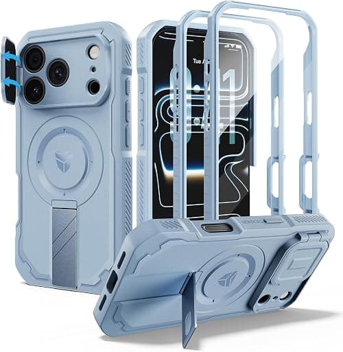 Dexnor for Phone 18 Pro Case, [2 Front Frame & Built-in Flip Camera Cover & Kickstand], Compatible with MagSafe, Heavy-Duty Shockproof Case with Screen Protector, 6.3 inch Light Blue على Amazon.ae - متتبع الأسعار