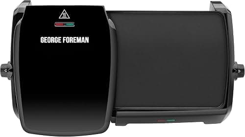 George Foreman Large Electric Grill & Griddle [Dual independent temperature control, Energy saving, Easy clean, Non stick, Healthy, Toastie, Hot plate, Panini, BBQ, Ready to cook light] Black, 23450 on Amazon.ae - Price Tracker