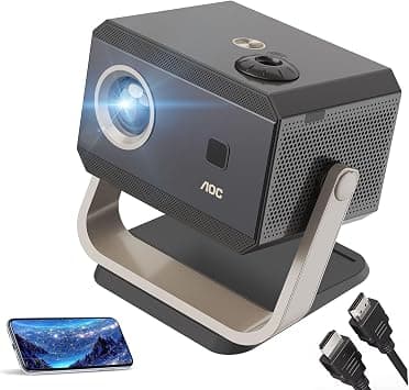 جهاز عرض صغير محمول 4K يدعم 1080P FHD من ايه او سي، محمول 5G واي فاي 6 مع 2.4/5GHz، بلوتوث 5، متوافق مع iOS/Android/الكمبيوتر/PS4/PS5، شاشة 150 انش، تصحيح الانحراف التلقائي - دليلك لأفضل العروض