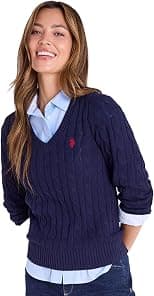 U.S. Polo Assn. Women's Cable Sweater - Soft Knit, Embroidered Pony Logo, Ribbed Trims, Casual Cozy Pullover - Best Deal Finder