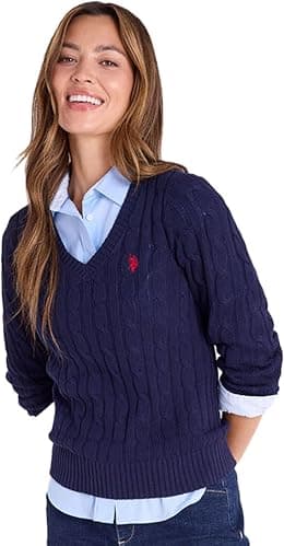 U.S. Polo Assn. Women's Cable Sweater - Soft Knit, Embroidered Pony Logo, Ribbed Trims, Casual Cozy Pullover - Best Deal Finder