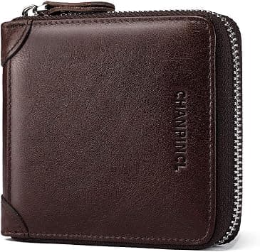 MANBANG Mens Genuine Leather Zipper Wallet RFID Secure Large Capacity Double Fold Multi-card Leather Wallets for Men and coin purse (Vintage leather brown), One size on Amazon.ae - Price Tracker