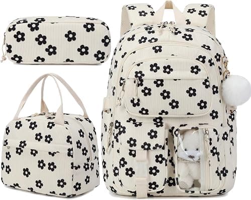 School Backpack Girls Teens Bookbag with Lunch Box Set Corduroy Kids Elementary Middle School Bag على Amazon.ae - متتبع الأسعار