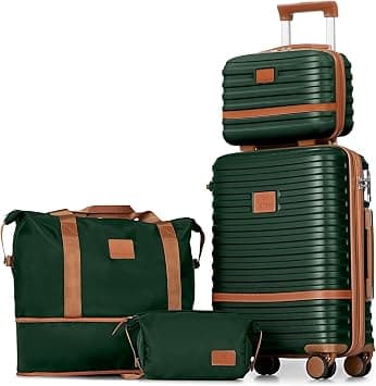 Joyway Luggage Set 3 Piece Suitcase Sets, Expandable Carry on Luggage with Spinner Wheel, Hard Shell Luggage Set with TSA Lock, Green brown-New, 4 Piece Set (13/20 Inch), Hardside Expandable Travel على Amazon.ae - متتبع الأسعار