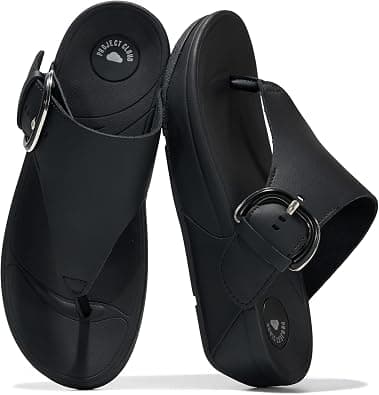 Project Cloud Sandals for Women - Leather Thong Sandals with Adjustable Buckle - Plush and Soft Insole Slippers - Non Slip Outsole Slides Summer Outfits 2026 (Arlee Buckle) على Amazon.ae - متتبع الأسعار