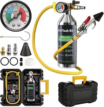 Wayona AC Flush Kit - Air Conditioner System Flush Kit Automotive Pipeline Cleaning Tool Set with Canister, 220PSI Gauge, Fittings & Hose AC System Flush Tool for R134a R12 R22(Without Flush Solvent) on Amazon.ae - Price Tracker