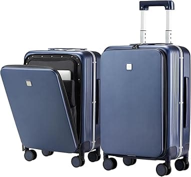 Hanke 20 Inch Carry On Luggage Airline Approved with Wheels and Front Pocket, Aluminum Frame Hardshell Travel Suitcase TSA Rolling Luggage for Business Trip(Dark Blue) on Amazon.ae - Price Tracker