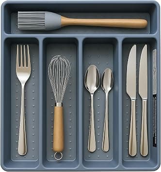 Cutlery Tray for Kitchen Drawer Organizer – Durable 5-Compartment kitchen Storage Organizer Box for Home and Kitchen | Non-Slip Kitchen Organizer for Cutlery & Utensils (Gray) على Amazon.ae - متتبع الأسعار