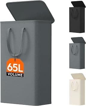 Lifewit 65L Laundry Basket Narrow with Lid, Small Foldable Laundry Basket, Laundry Hamper with Handles, Laundry Box Laundry Baskets for Laundry Room Bedroom, Bathroom, Grey, 1 Packs على Amazon.ae - متتبع الأسعار