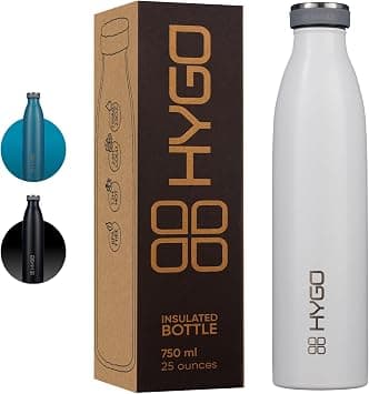 HYGO Insulated Water Bottle Stainless Steel 750ml, White, Double-wall thermos bottle, Hydro Flask for hot and cold water, leak-proof Gym Bottle, BPA free - Best Deal Finder
