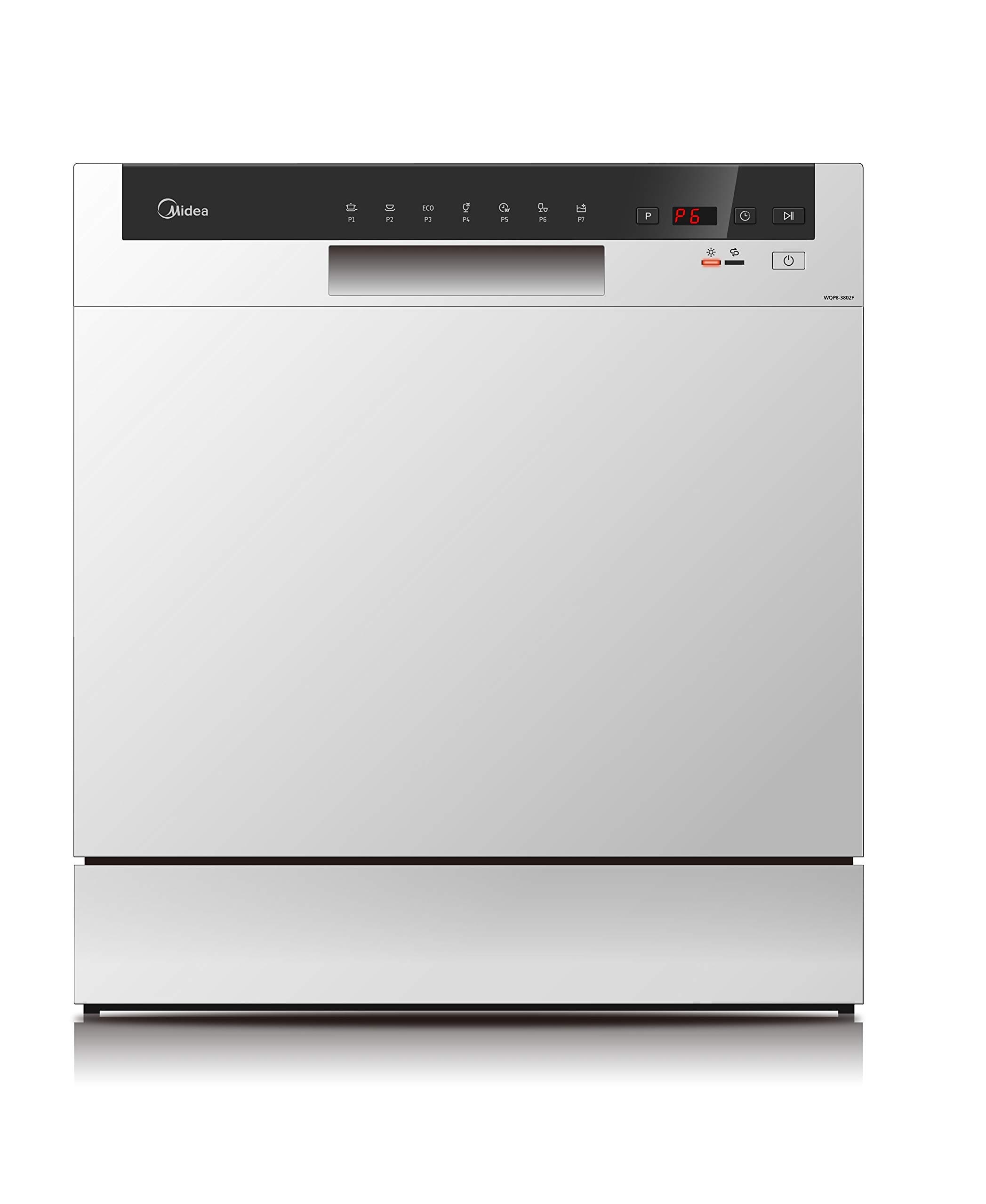 Midea Counter Top Dishwasher, Portable, 8 Place Settings, 7 Programs, Inverter Quattro, Silent & High Energy Efficient, Rapid Wash, Child Lock, Self Cleaning, 70 Intensive White, WQP8-3802F-S on Amazon.ae - Price Tracker
