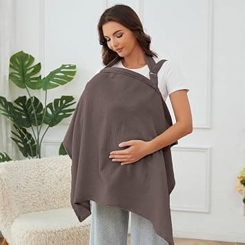 Muslin Nursing Cover for Baby Breastfeeding, Breathable 100% Cotton Breastfeeding Cover with Rigid Hoop for Mother Nursing Apron (Coffee) - متتبع أسعار Amazon.sa