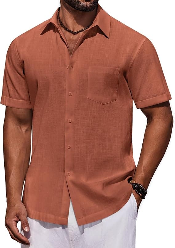 COOFANDY Mens Short Sleeve Button Down Shirts 100% Cotton Beach Style Textured Shirts on Amazon.ae - Price Tracker