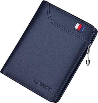Men's Bifold Wallet for Men with Zipper Genuine Leather RFID Blocking Credit Card Travel Wallet with Coin Pocket Wallet,with Gift Box(Blue) on Amazon.ae - Price Tracker