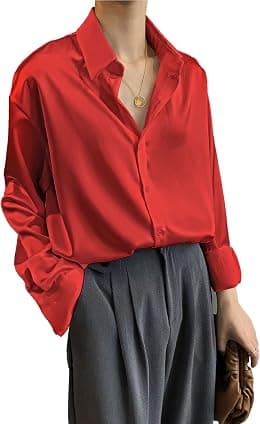 Pantete Womens Satin Silk Button Down Shirt Long Sleeve Casual Office Blouse Top Breathable & Silky - Best Deal Finder