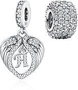 2 Pack 925 Sterling Silver Heart-Wings Letter A-Z Charms for Pandora Bracelets and Necklaces,With Pave-Set Cubic Zirconia Bead Charms,Jewelry Gift for Women - Best Deal Finder